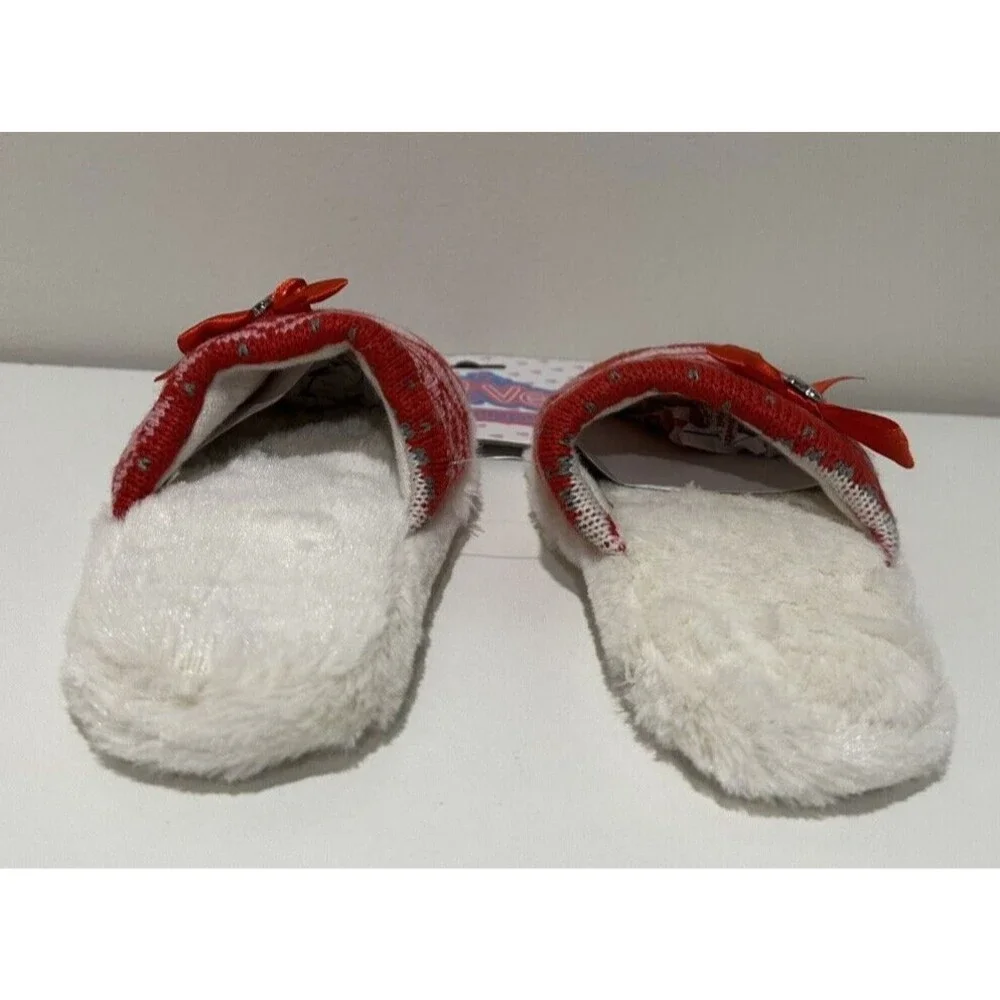 Vee Vee girl size M 12/13 slip on red slippers geometric heart print and bow